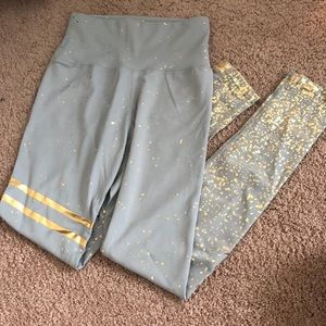 Gray and gold metallic leggings